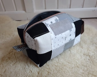 Boxybag, schwarz-weiss, Patchwork, Kulturbeutel, Geschenke, sofort versandbereit, Kosmetiktasche, Waschtasche