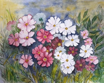 Aquarellbild "Cosmea", Malerei, Kunst, Aquarell, Frühling