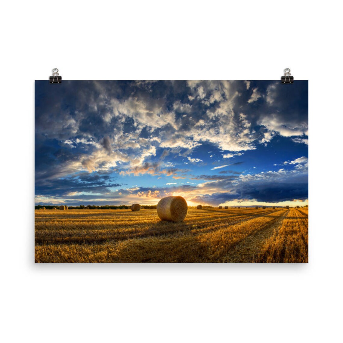 Hay Bale Wall Art Sunset Landscape Poster Print Nature - Etsy