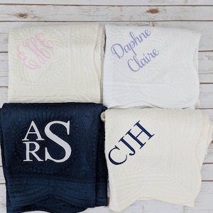 CLEARANCE Embroidered Baby Quilt, Personalized Baby Blanket, Baby Shower Present, Monogrammed Baby, Classic, Heirloom Style, Best Seller image 2