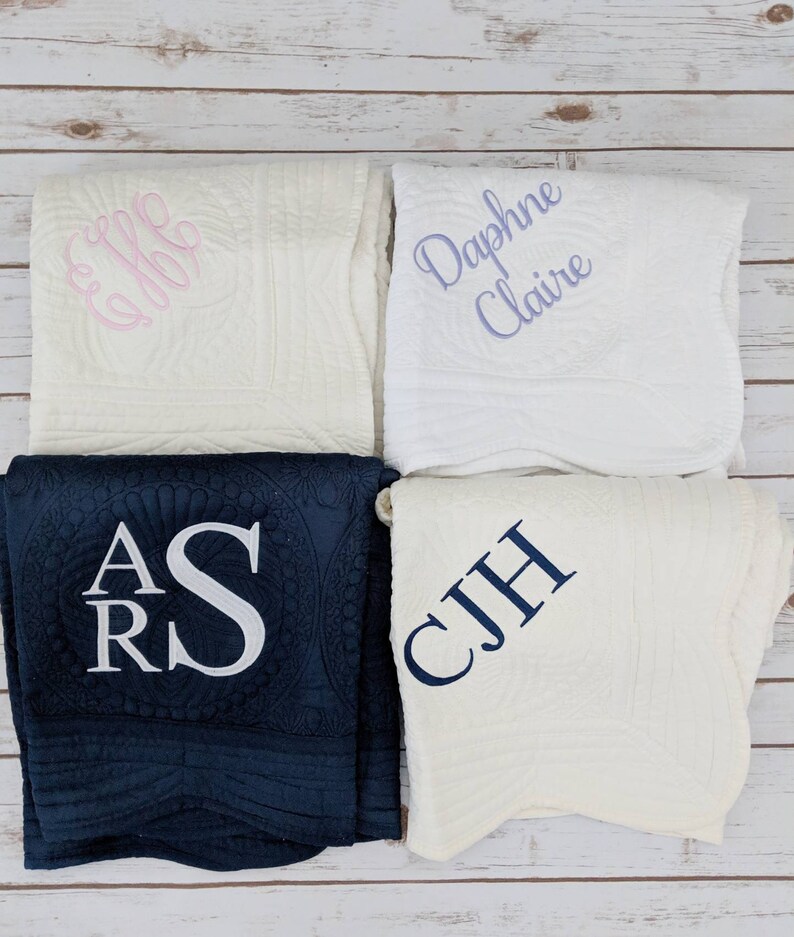 CLEARANCE Embroidered Baby Quilt, Personalized Baby Blanket, Baby Shower Present, Monogrammed Baby, Classic, Heirloom Style, Best Seller image 2