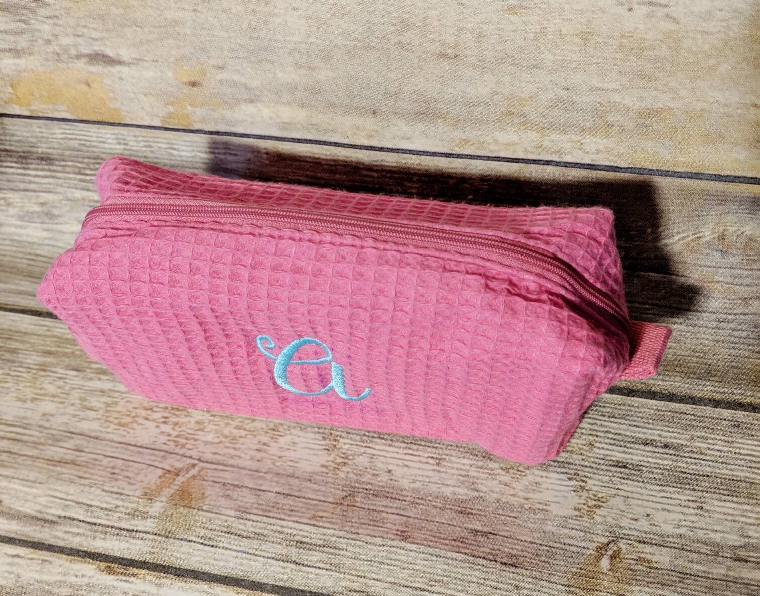Monogrammed Waffle Weave Cosmetic Bag Personalized Toiletry | Etsy