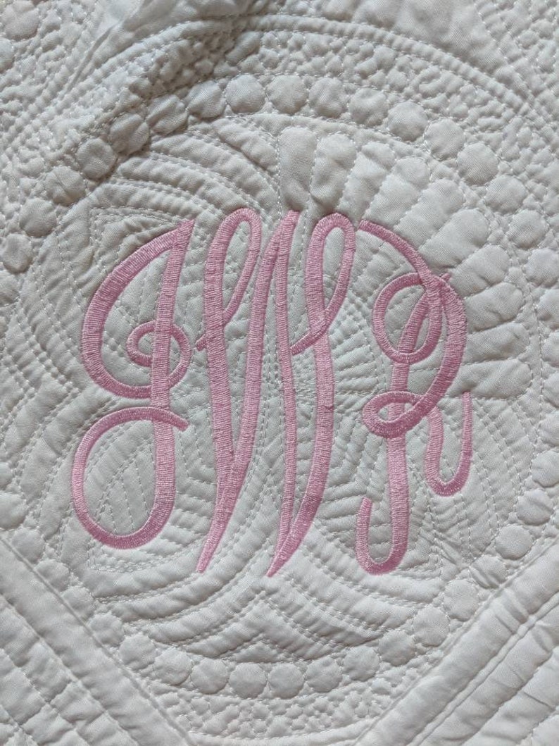 CLEARANCE Embroidered Baby Quilt, Personalized Baby Blanket, Baby Shower Present, Monogrammed Baby, Classic, Heirloom Style, Best Seller image 3