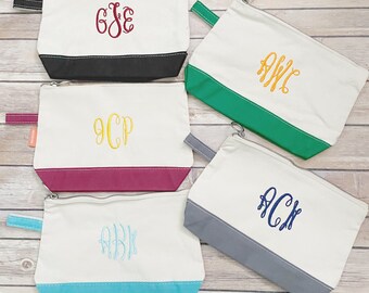 CLEARANCE Large monogrammed Canvas Cosmetic Bag, Over-sized Makeup, Personalized Toiletry, Embroidered Makeup Bag, Bridesmaid, Travel Gift