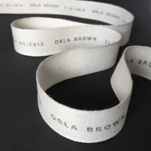 Natural Cotton wedding ribbon, personalised with your message. 20mm flat weave