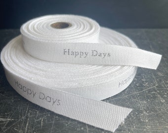 Word Ribbon 15mm white cotton, personalised gift wrapping.