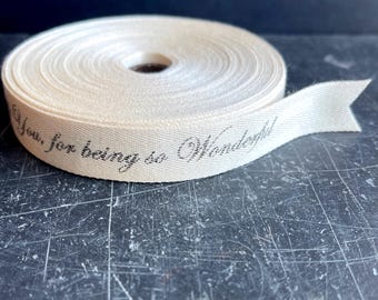 16mm wide Cotton wedding ribbon with charcoal grey wording script font