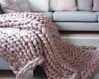 Sofa Blanket Gift Large Soft Chunky Knitted Thick Blanket Hand Yarn Wool Throw 