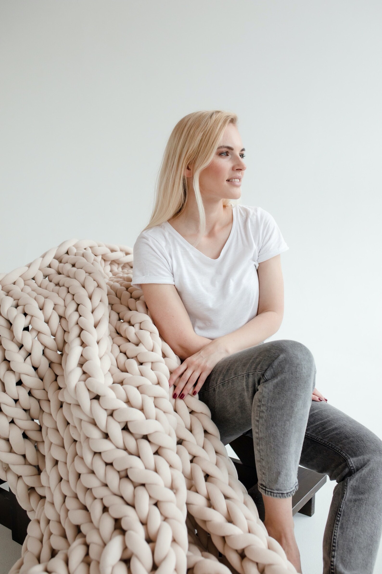 Chunky Knit Blanket Cotton Yarn Blanket Braided Blanket Etsy