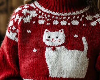 Christmas Cat Sweater Knitting Chart: Beginner-friendly (PDF
