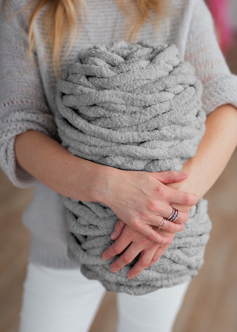 Diy chunky yarn chenille yarn ball light grey