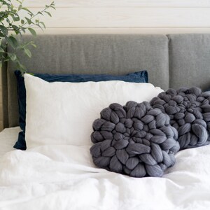 Soft merino wool chunky cushions round throw pillow graphite grey