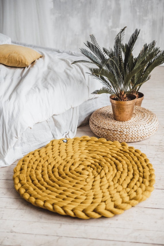 Round Rug Circle Chunky Knit Knitted Wool Round Rug Circle Chunky Knit, Wool Rug Round