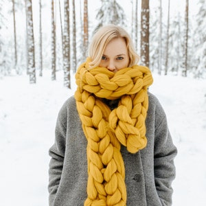 Chunky knit warm scarf winter scarf oversized scarf winter mustard yellow