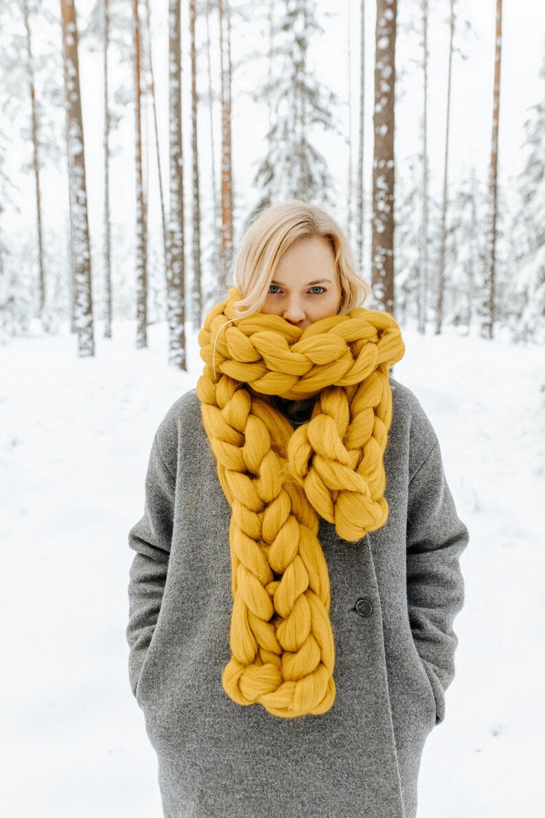 Chunky knit warm scarf winter scarf oversized scarf winter mustard yellow