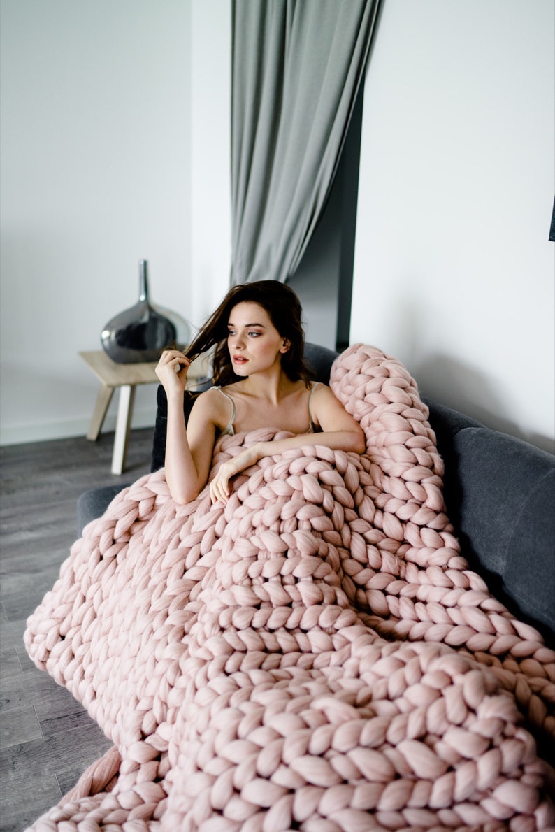 Merino blanket oversized throw blanket dusty pink