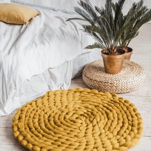 Round Rug, Circle Rug, Chunky Knit Rug, Knitted Rug, Wool Rug, Thick Rug, Accent Rug, Bedroom Rug, Handmade Rug, Housewarming Gift