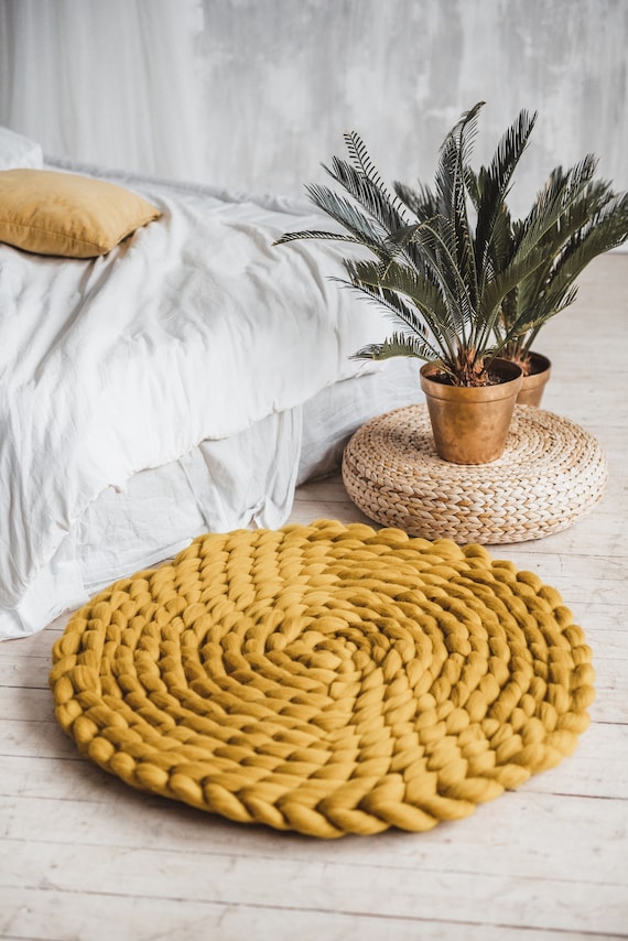 Round Rug Circle Rug Chunky Knit Rug Knitted Rug Wool Rug Thick Rug Accent Rug Bedroom Rug Handmade Rug Housewarming Gift Etsy Canada