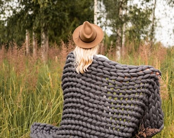 Chunky Knit Throw Blanket, 100% Merino Wool Blanket from Pure Wool, Mothers Day Gift