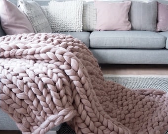 Chunky Knit Blanket, Premium Quality Softest Merino Wool Blanket, Organic Certified and Sustainable Chunky Knit Throw, Mothers Day Gift