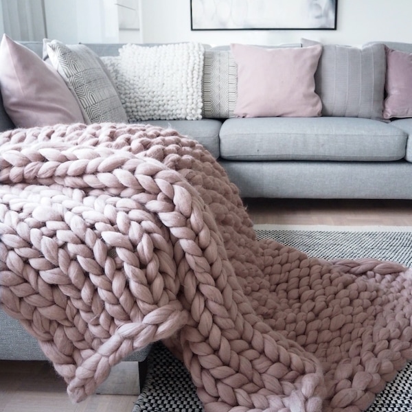 Chunky Knit Blanket, Premium Quality Softest Merino Wool Blanket, Organic Certified and Sustainable Chunky Knit Throw, Mothers Day Gift