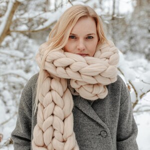 Wool scarf chunky knit scarf oversized scarf winter beige