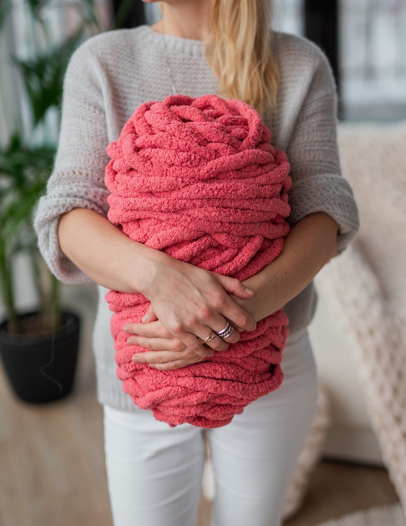 Diy chunky yarn chenille yarn ball pink