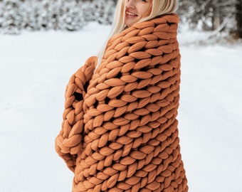 Organic Merino Wool Chunky Knit Blanket - Soft and Warm, Mothers Day Gift