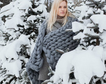 Eco-Friendly Chunky Knit Blanket - Organic Merino Wool, Mothers Day Gift