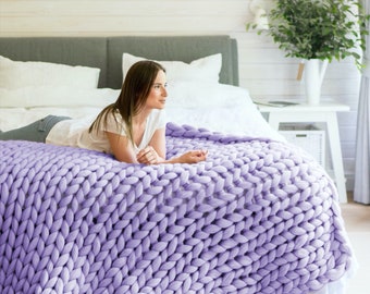 Beautiful Chunky Knit Blanket, Chunky Throw Blanket, Arm Knit Blanket, Wool Blanket, Merino Wool Throw, Mothers Day Gift