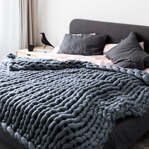 Merino blanket king size wool blanket graphite grey