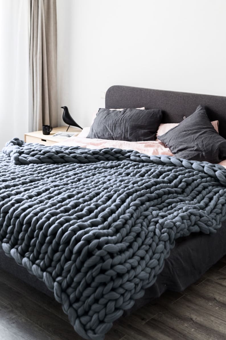 Merino blanket king size wool blanket graphite grey