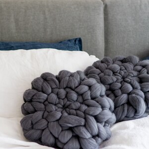 Merino wool chunky cushions round throw pillow graphite grey