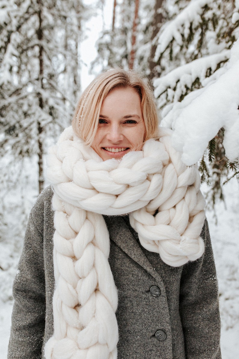 Chunky knit warm scarf winter scarf oversized scarf winter white