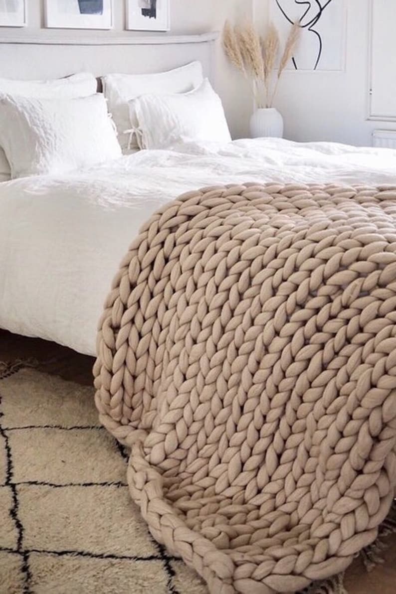 Knitted Blanket Knitted Bedrunner Knitted Throw Blanket Etsy