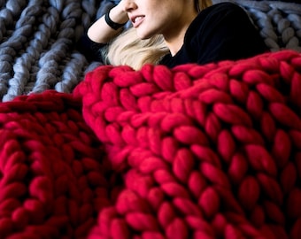 Luxurious Organic Merino Wool Chunky Knit Blanket - Soft & Cozy, Mothers Day Gift