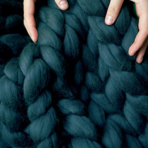 Merino blanket merino wool blanket super chunky yarn teal