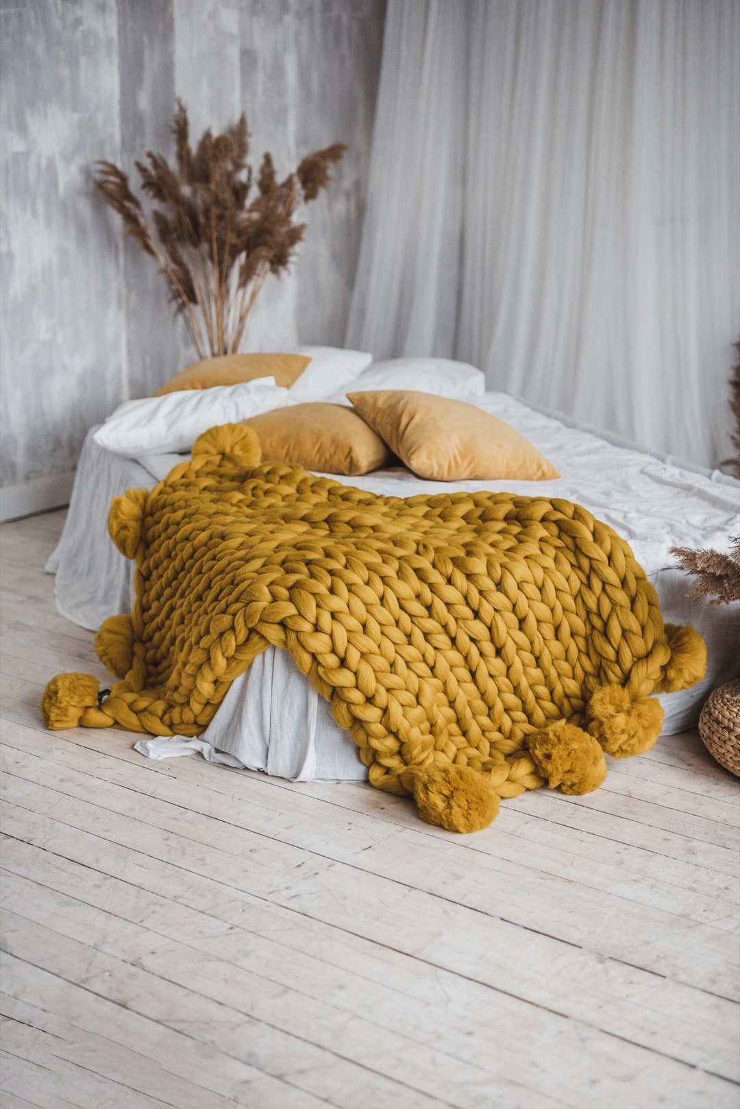 Chunky knit blanket yellow new arrivals