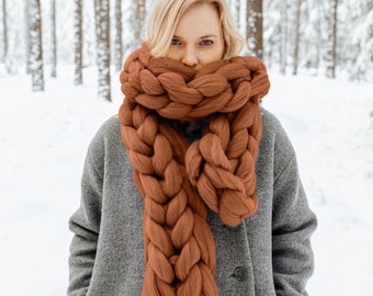 Knitted Merino Wool Scarf from Organic Chunky Knit Merino Wool, Mothers Day Gift