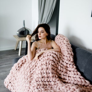 Merino blanket oversized throw blanket dusty pink