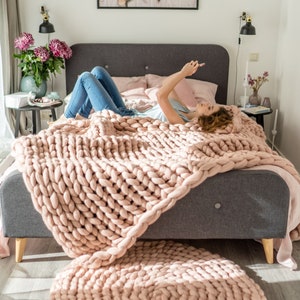 Organic Chunky Blanket, 100% Merino Wool Blanket, Merino Blanket, Wool Blanket, Warm Blanket, Chunky Knit Blanket, Housewarming Gift