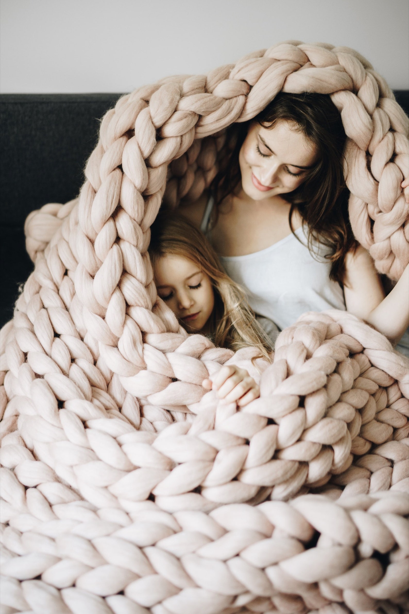 Chunky Knit Blanket From Organic Merino Wool, Soft, Warm, Antiallergic