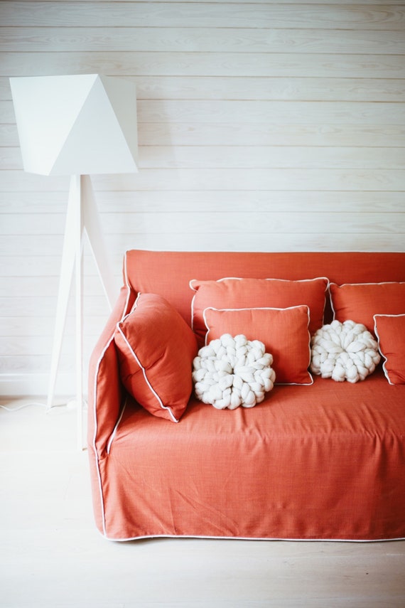 Chunky Knit Pillow Set: Round Merino Wool Decorative Cushions