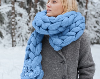 Chunky Knit Scarf from 100% Organic Merino Wool, Extra Warm Winter Scarf, Mothers Day Gift