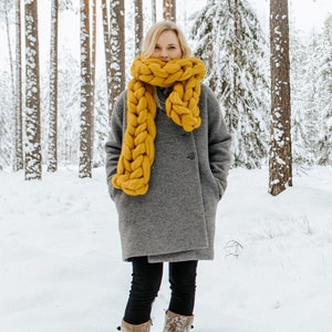 Merino Wool Scarf from Organic Chunky Knit Merino Yarn, Housewarming Gift