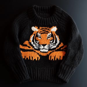 Breipatroon tijger – digitale download | Beginnersvriendelijke dierenkaart voor gebreide trui, deken en aangepast breipatroon