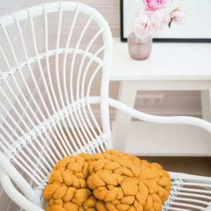 Chunky knit cushions sofa decor throw pillows round throw pillow mustard yellow
