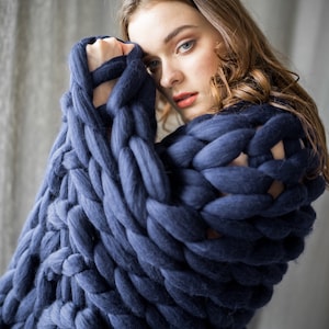 Chunky Knit Blanket from Soft Organic Merino Wool, Chunky Blanket, Knitted Blanket, Mothers Day Gift