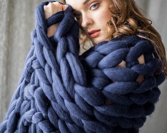Chunky Knit Blanket from Soft Organic Merino Wool, Chunky Blanket, Knitted Blanket, Mothers Day Gift