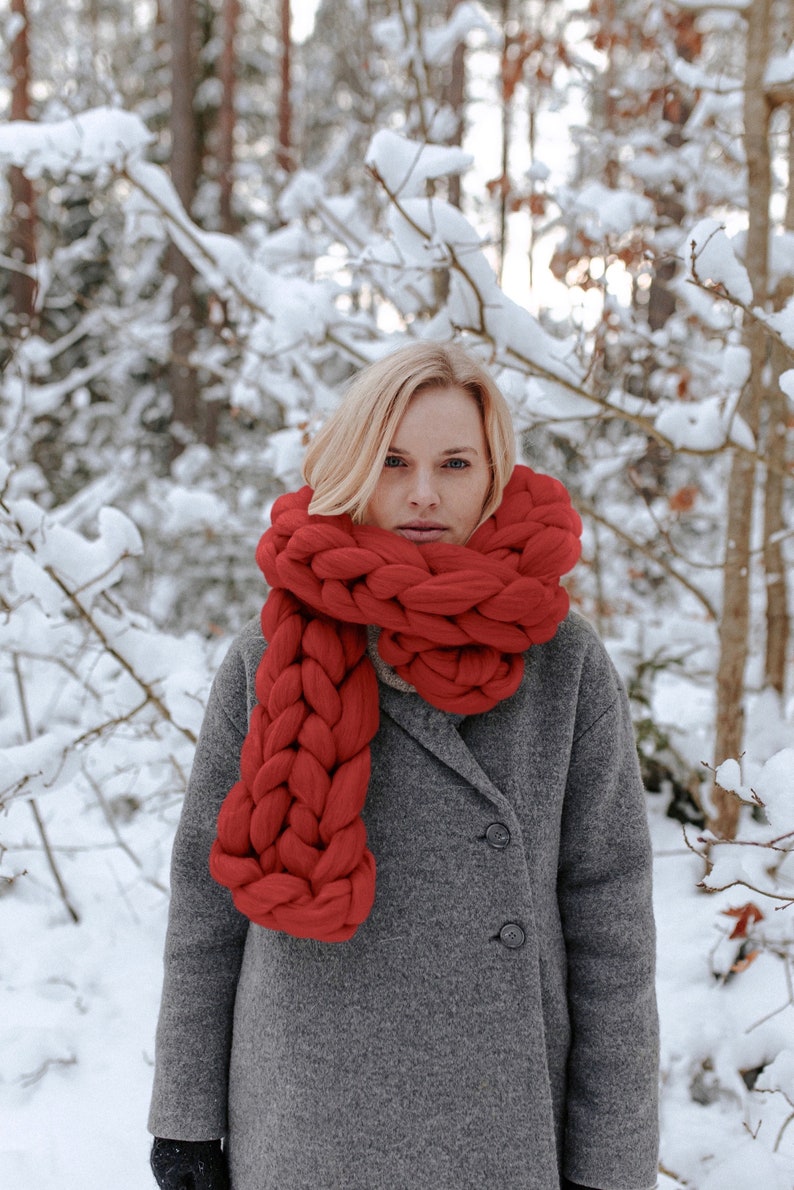 Chunky knit scarf wool scarf oversized scarf winter red